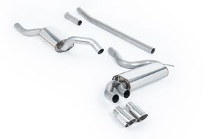 Resonated (quieter). Polished OEM-Style Tips. Requires 4 holes to be drilled into the boot floor to allow fitment of the new Milltek Sport exhaust hangers