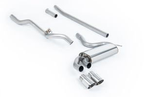 Non-resonated (louder). Polished OEM-Style Tips. Requires 4 holes to be drilled into the boot floor to allow fitment of the new Milltek Sport exhaust hangers
