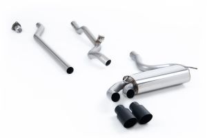 Non-resonated (louder). Cerakote Black OEM-Style Tips. Requires 4 holes to be drilled into the boot floor to allow fitment of the new Milltek Sport exhaust hangers