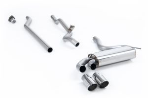 Non-resonated (louder). Polished OEM-Style Tips. Requires 4 holes to be drilled into the boot floor to allow fitment of the new Milltek Sport exhaust hangers