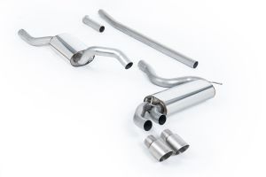 Resonated (quieter). Titanium OEM-Style Tips. Requires 4 holes to be drilled into the boot floor to allow fitment of the new Milltek Sport exhaust hangers