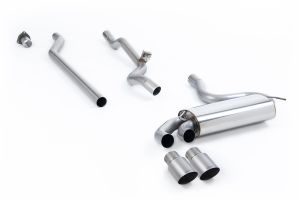 Non-resonated (louder). Titanium OEM-Style Tips. Requires 4 holes to be drilled into the boot floor to allow fitment of the new Milltek Sport exhaust hangers