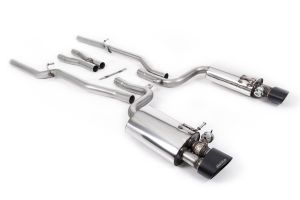 Non-resonated (louder). Including Exhaust Valves. Including Satin Sheen Black Tips