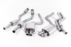 Non-resonated (louder). Uses OE tailpipe trims