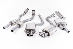 Resonated (quieter). Uses OE tailpipe trims