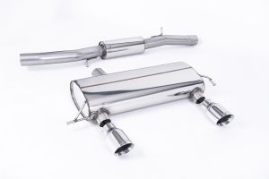 3-inch Race System. Resonated (quieter). Polished GT100 Tips. 180 models may require dual-outlet rear valance from the 225 model