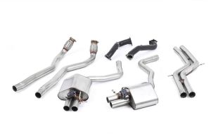 Non-Res with 76mm Downpipes. Uses OE Tips. Requires a stage 2 ECU remap (lambda cables need extending)