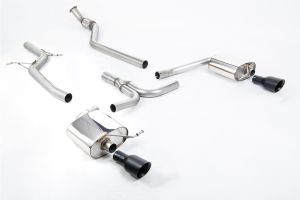 Non-Resonated Dual-outlet. Cerakote Black Tip. Requires A4 3.2 S line dual outlet valance and additional hanger bracket (Part # 8K0253144M) from your local Audi dealer