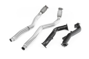  Larger-bore 76mm Downpipes with cat bypass pipes for highly tuned cars. Downpipes feature ultra-durable semi-gloss black Cerakote coating. Must be fitted with the OE cat-back system and requires a stage 2 ECU remap. (lambda cables need extending)