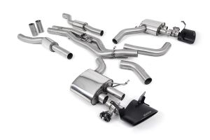 Cat Back System Resonated (Twin 80mm) with Cerakote Black Oval Trims - Requires OE system to be Cut  - Designed for Customers who will be upgrading to Turbo Back in the Future