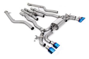  Cat Back System inc. OPF/GPF Bypass with Burnt/Blue Titanium GT-100 Trims  - Required Stage 2 ECU Software or OPF/GPF Bypass Module - For Vehicles with Flange Connection to OE Downpipes