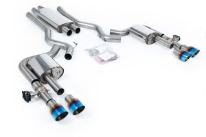  Dual Quad Outlet with Active Valves Resonated with GT-100 Burnt/Blue Titanium Trims - Requires OE GT 5.0 Rear Diffuser