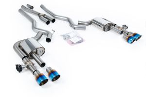  Dual Quad Outlet with Active Valves Non-Resonated with GT-100 Burnt/Blue Titanium Trims - Requires OE GT 5.0 Rear Diffuser