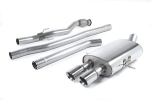  Non-resonated (louder). Twin Round Tailpipes. Also fits vehicles with John Cooper Works body kit