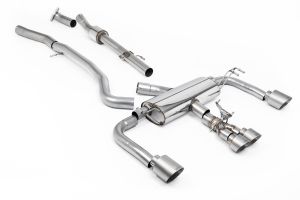  76.2mm / 3' Non Resonated Primary Cat Back (Loudest) with Brushed Titanium GT Tips - Re-uses OE Valve Controls‚ Bypasses the Secondary Cat & No Cutting of the OE System Required