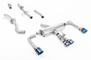  76.2mm / 3' Resonated Primary Cat Back with Burnt/Blue Titanium GT Tips - Re-uses OE Valve Controls‚ Bypasses the Secondary Cat & No Cutting of the OE System Required