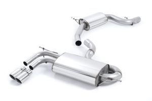 Resonated (quieter) with smaller-volume rear silencer.