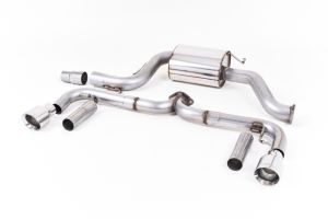  Non-resonated (louder). Polished Tips. Only for vehicles without the factory Front silencer seen on cars with V-band fitment turbo flange.