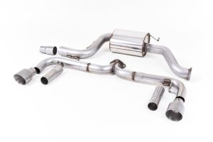  Non-resonated (louder). Titanium Tips. Only for vehicles without the factory Front silencer seen on cars with V-band fitment turbo flange.