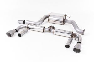 Resonated (quieter). Titanium Tips. Only for vehicles without the factory Front silencer seen on cars with V-band fitment turbo flange.