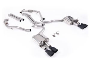 Milltek Sport Cat Back Non-Resonated (Louder) with Quad GT-100 Cerakote Black Trims Audi S5 3.0 V6 Turbo Coupe Only B9 (Sport Diff Models Only & WITH Brace Bars)