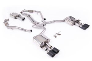 Milltek Sport Cat Back Resonated with Quad JET-100 Carbon Trims Audi S5 3.0 V6 Turbo Coupe Only B9 (Sport Diff Models Only & WITH Brace Bars)